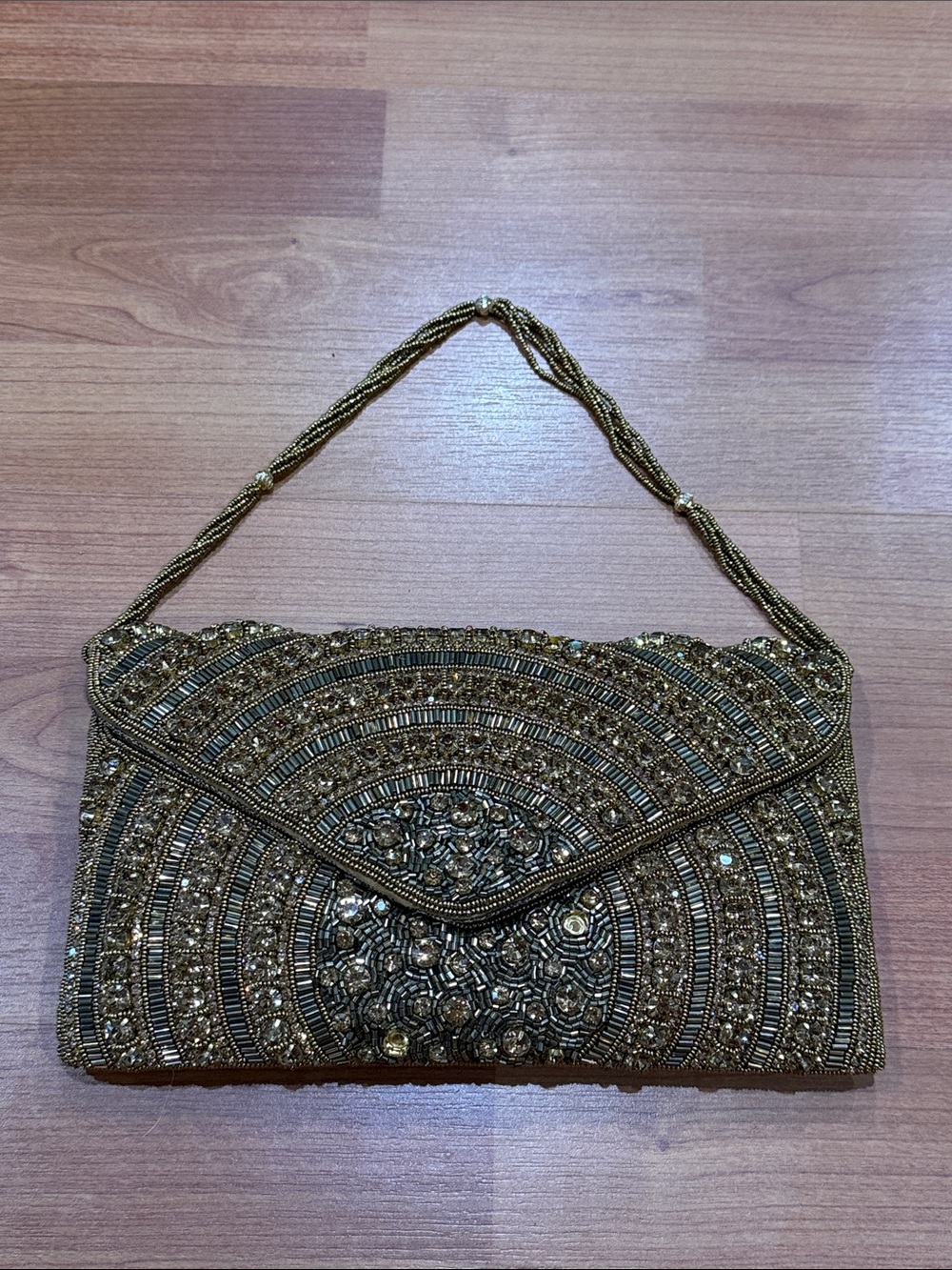 Embellished Gold Beaded Evening Clutch